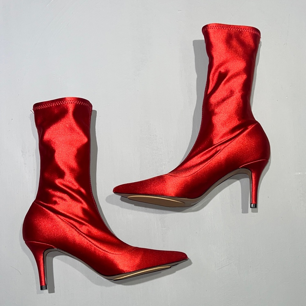 Red Satin Sock Boots